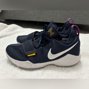 Nike Navy and White Athletic Shoes with Purple and Yellow Accents